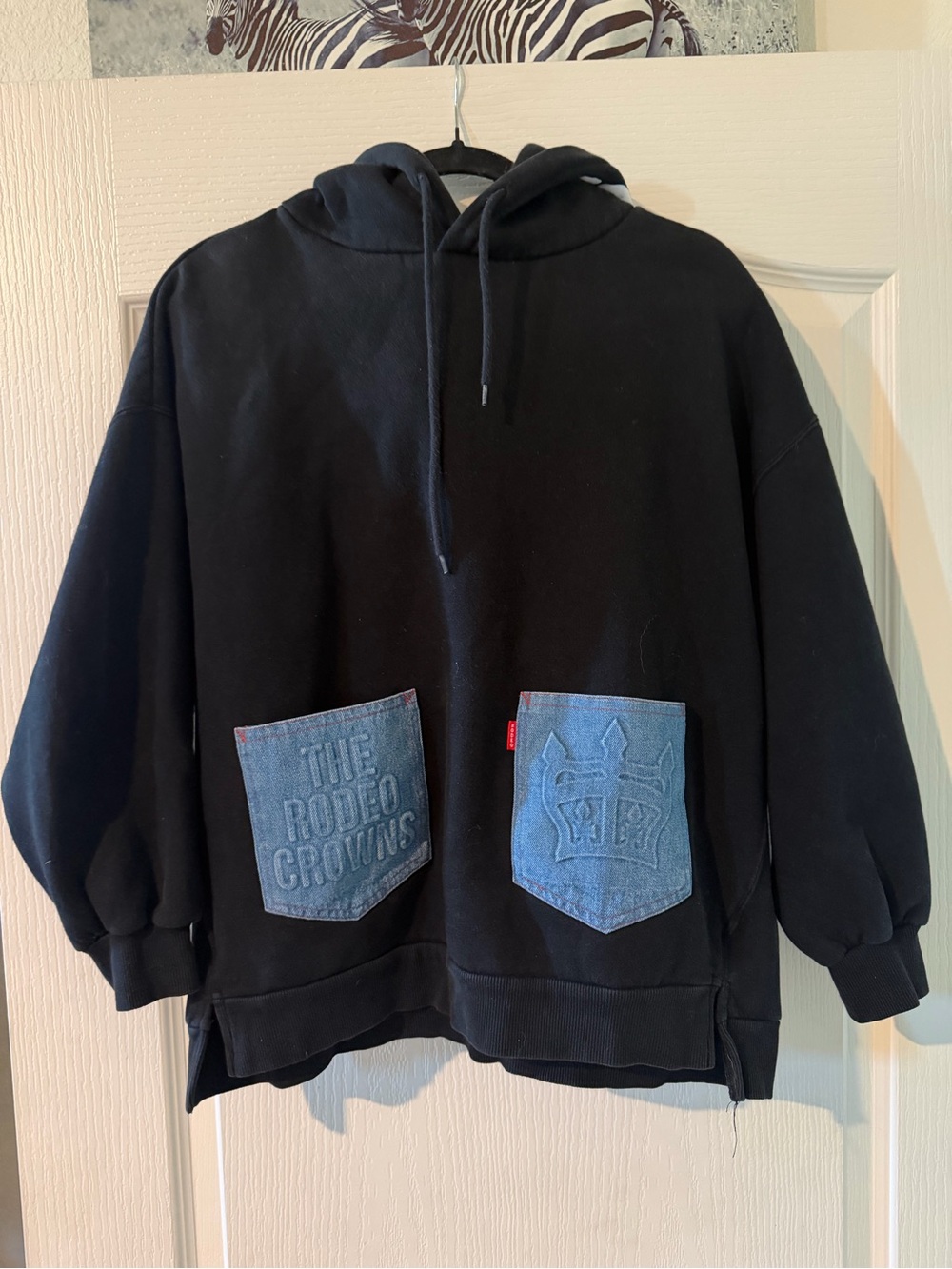 Black Men’s Hoodie with Denim Patch Pockets